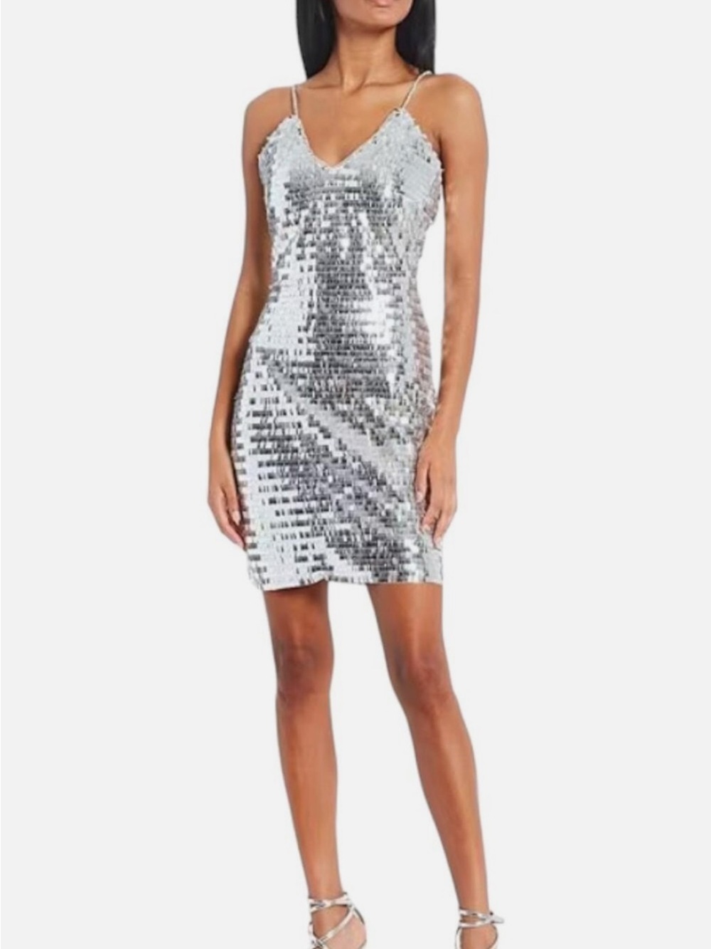 Silver Sequin Slip Dress